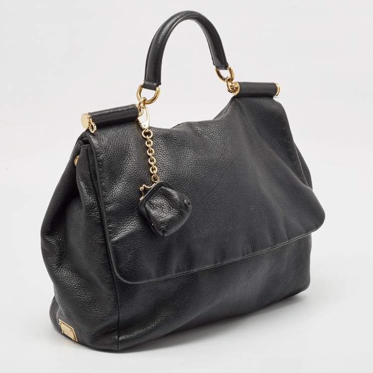 Pre Owned Dolce & Gabbana Black Leather Large Soft Miss Sicily Top Handle Bag