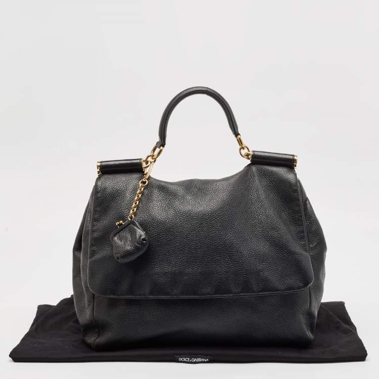Pre Owned Dolce & Gabbana Black Leather Large Soft Miss Sicily Top Handle Bag