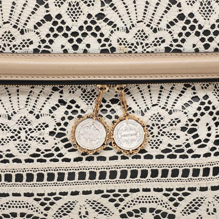 Pre Owned Dolce & Gabbana White/Beige Lace and Leather Large Miss Sicily Heritage Satchel