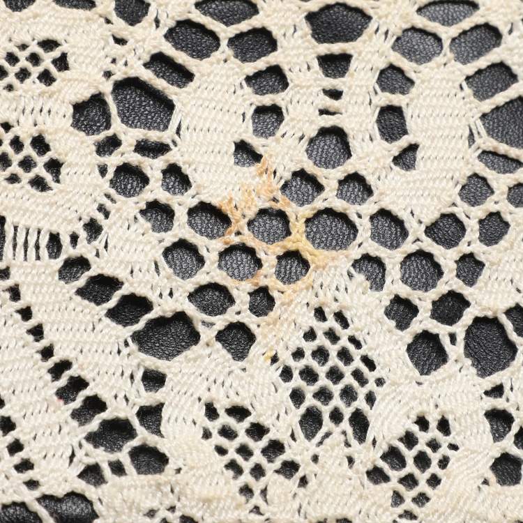 Pre Owned Dolce & Gabbana White/Beige Lace and Leather Large Miss Sicily Heritage Satchel