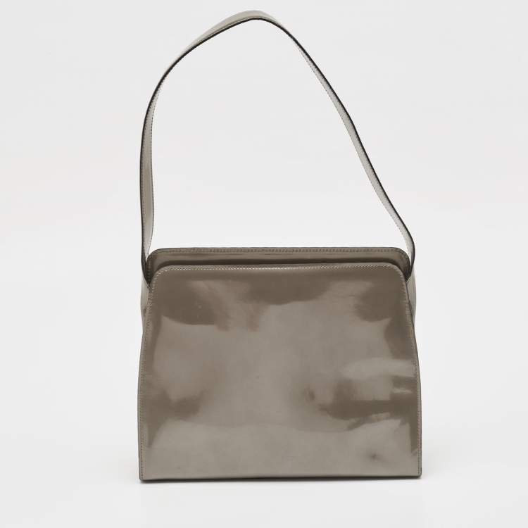 Pre Owned Dolce & Gabbana Grey Patent Leather DG Shoulder Bag