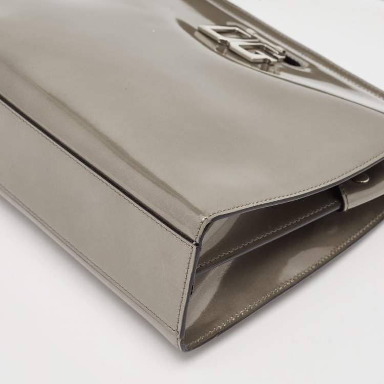 Pre Owned Dolce & Gabbana Grey Patent Leather DG Shoulder Bag