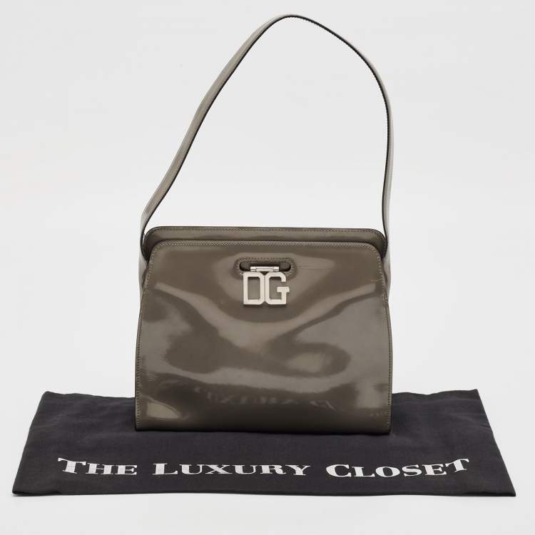 Pre Owned Dolce & Gabbana Grey Patent Leather DG Shoulder Bag