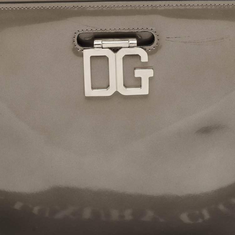 Pre Owned Dolce & Gabbana Grey Patent Leather DG Shoulder Bag
