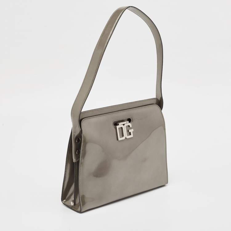 Pre Owned Dolce & Gabbana Grey Patent Leather DG Shoulder Bag
