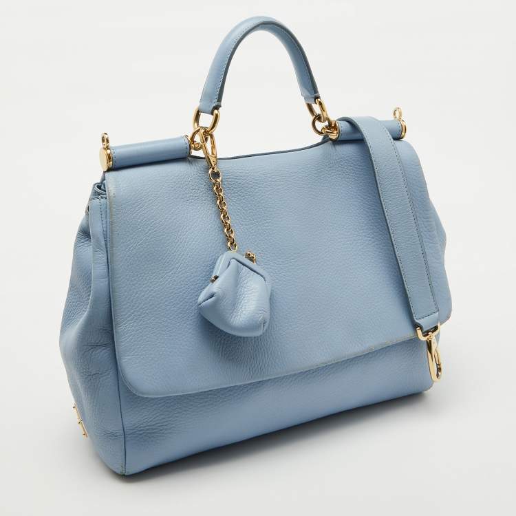 Pre Owned Dolce & Gabbana Blue Leather Miss Sicily Top Handle Bag