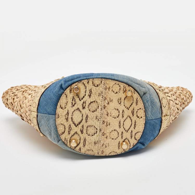 Pre Owned Dolce & Gabbana Multicolor Raffia, Denim and Python Miss Tookie Tote