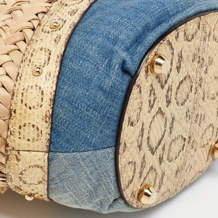 Pre Owned Dolce & Gabbana Multicolor Raffia, Denim and Python Miss Tookie Tote