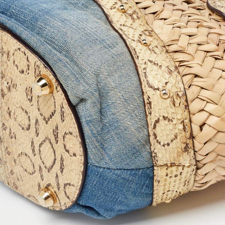Pre Owned Dolce & Gabbana Multicolor Raffia, Denim and Python Miss Tookie Tote