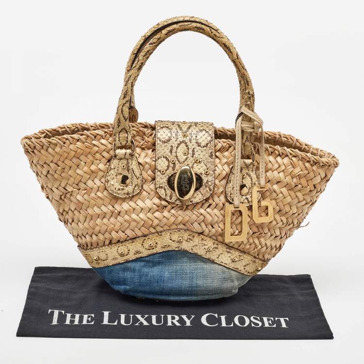 Pre Owned Dolce & Gabbana Multicolor Raffia, Denim and Python Miss Tookie Tote