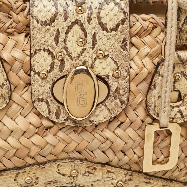 Pre Owned Dolce & Gabbana Multicolor Raffia, Denim and Python Miss Tookie Tote