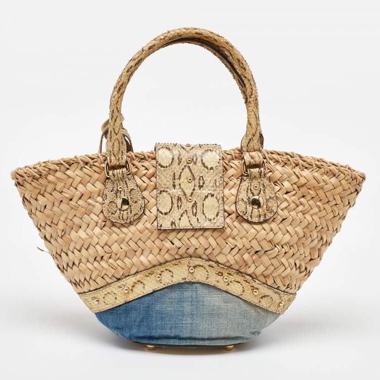 Pre Owned Dolce & Gabbana Multicolor Raffia, Denim and Python Miss Tookie Tote