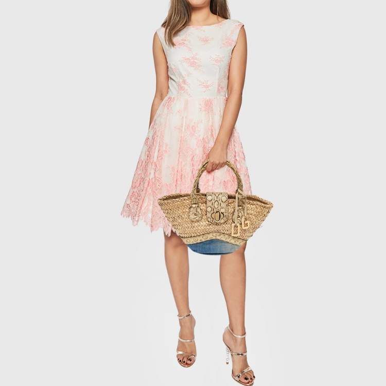 Pre Owned Dolce & Gabbana Multicolor Raffia, Denim and Python Miss Tookie Tote