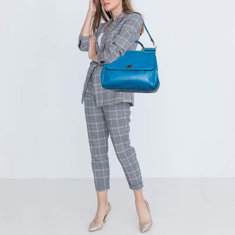 Pre Owned Dolce & Gabbana Blue Leather Miss Sicily Top Handle Bag