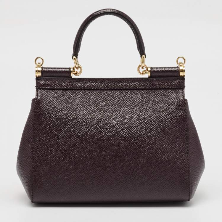 Pre Owned Dolce & Gabbana Burgundy Leather Small Miss Sicily Top Handle Bag