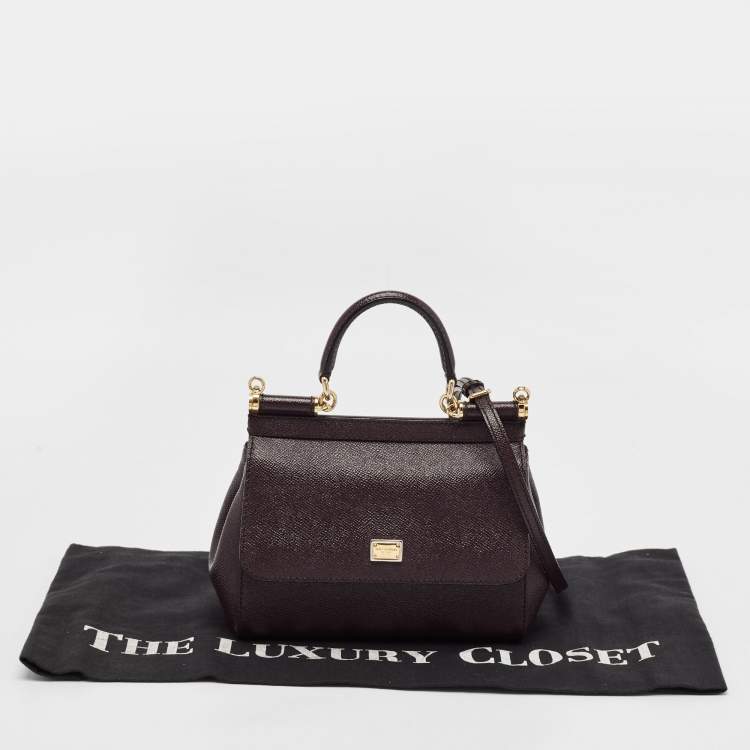 Pre Owned Dolce & Gabbana Burgundy Leather Small Miss Sicily Top Handle Bag
