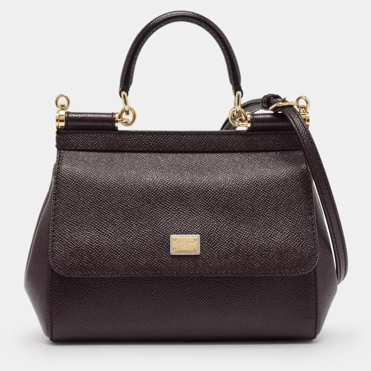 Pre Owned Dolce & Gabbana Burgundy Leather Small Miss Sicily Top Handle Bag
