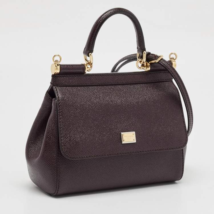 Pre Owned Dolce & Gabbana Burgundy Leather Small Miss Sicily Top Handle Bag