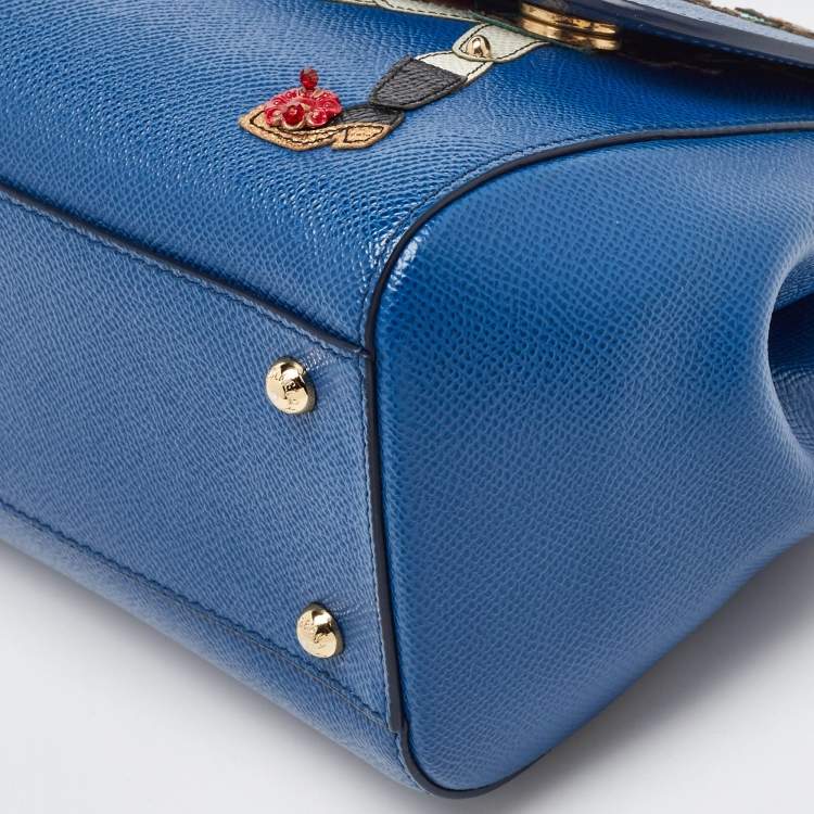 Pre Owned Dolce & Gabbana Blue Leather Drummer Large Miss Sicily Top Handle Bag