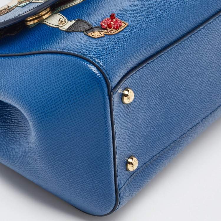 Pre Owned Dolce & Gabbana Blue Leather Drummer Large Miss Sicily Top Handle Bag
