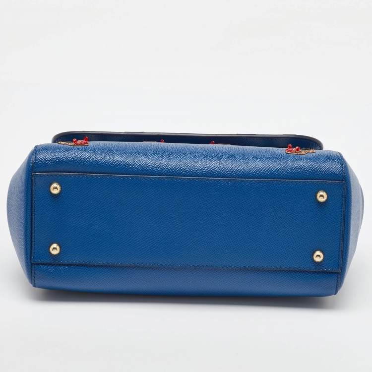 Pre Owned Dolce & Gabbana Blue Leather Drummer Large Miss Sicily Top Handle Bag
