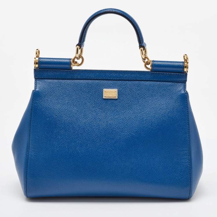 Pre Owned Dolce & Gabbana Blue Leather Drummer Large Miss Sicily Top Handle Bag