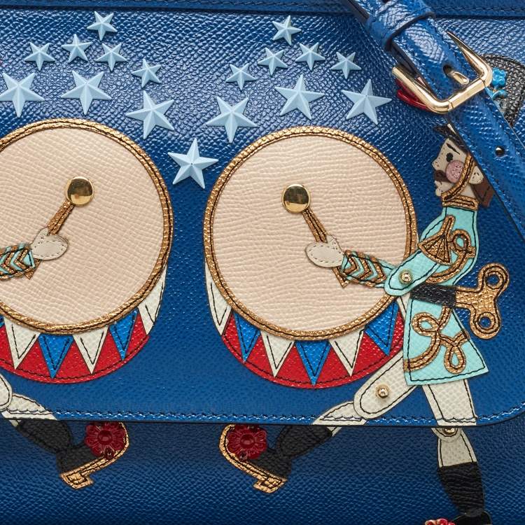 Pre Owned Dolce & Gabbana Blue Leather Drummer Large Miss Sicily Top Handle Bag