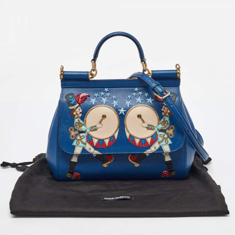 Pre Owned Dolce & Gabbana Blue Leather Drummer Large Miss Sicily Top Handle Bag