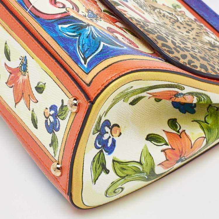 Pre Owned Dolce & Gabbana Multicolor Leather Majolica Print Large Miss Sicily Top Handle Bag