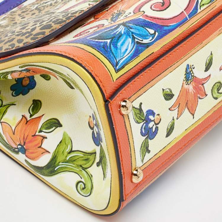 Pre Owned Dolce & Gabbana Multicolor Leather Majolica Print Large Miss Sicily Top Handle Bag
