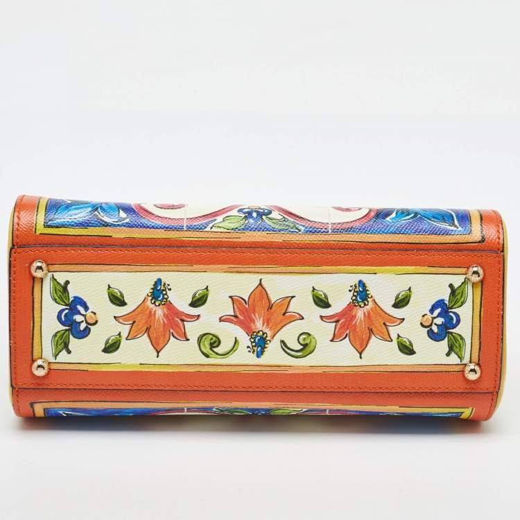 Pre Owned Dolce & Gabbana Multicolor Leather Majolica Print Large Miss Sicily Top Handle Bag