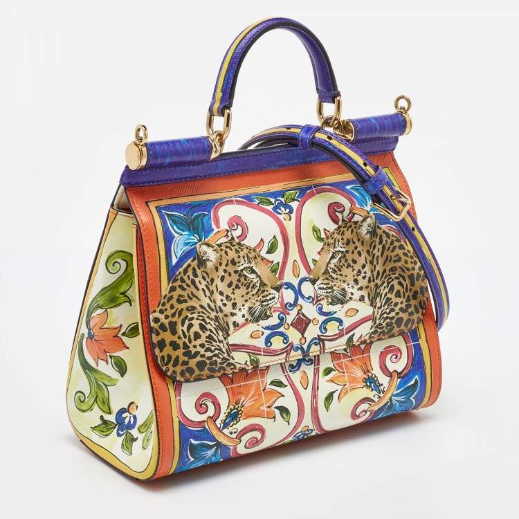 Pre Owned Dolce & Gabbana Multicolor Leather Majolica Print Large Miss Sicily Top Handle Bag