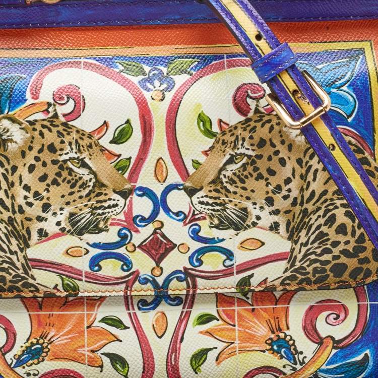 Pre Owned Dolce & Gabbana Multicolor Leather Majolica Print Large Miss Sicily Top Handle Bag