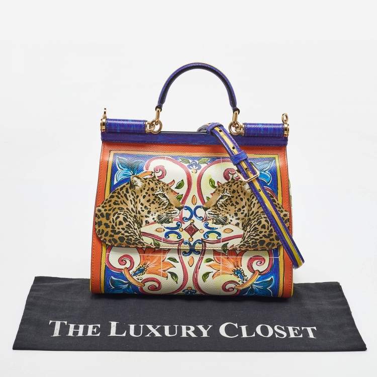 Pre Owned Dolce & Gabbana Multicolor Leather Majolica Print Large Miss Sicily Top Handle Bag