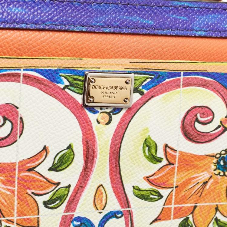 Pre Owned Dolce & Gabbana Multicolor Leather Majolica Print Large Miss Sicily Top Handle Bag