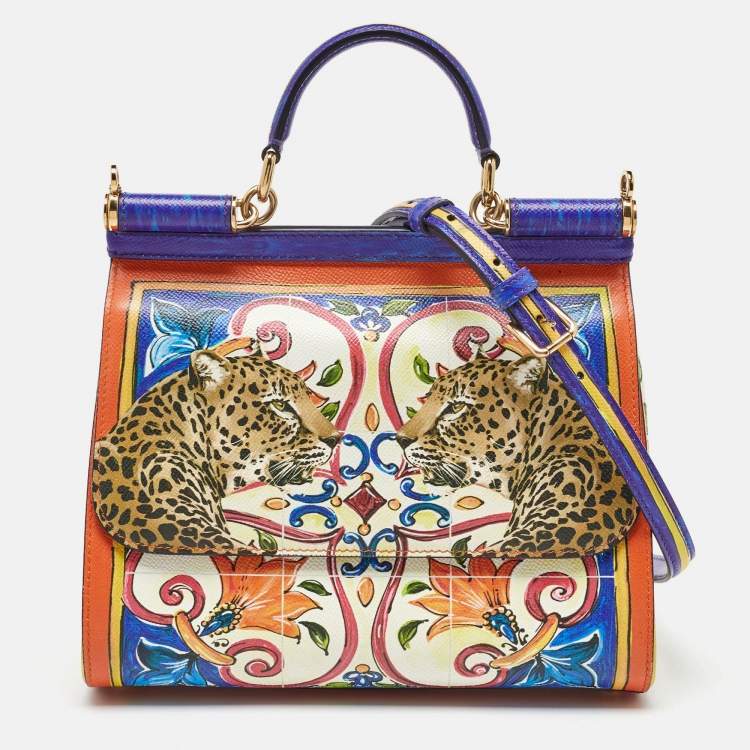 Pre Owned Dolce & Gabbana Multicolor Leather Majolica Print Large Miss Sicily Top Handle Bag
