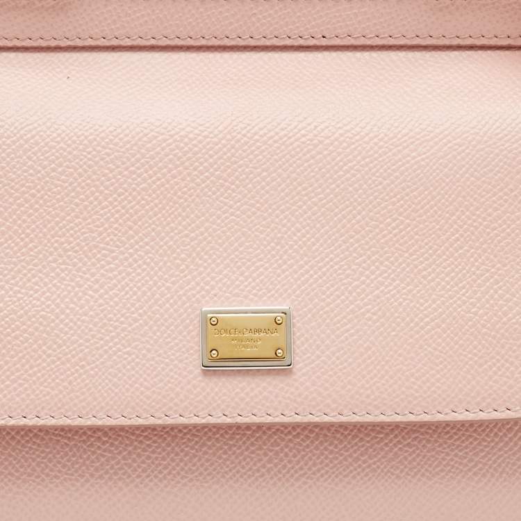 Pre Owned Dolce & Gabbana Light Pink Leather Mini Miss Sicily Top Handle Bag