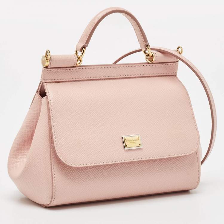 Pre Owned Dolce & Gabbana Light Pink Leather Mini Miss Sicily Top Handle Bag