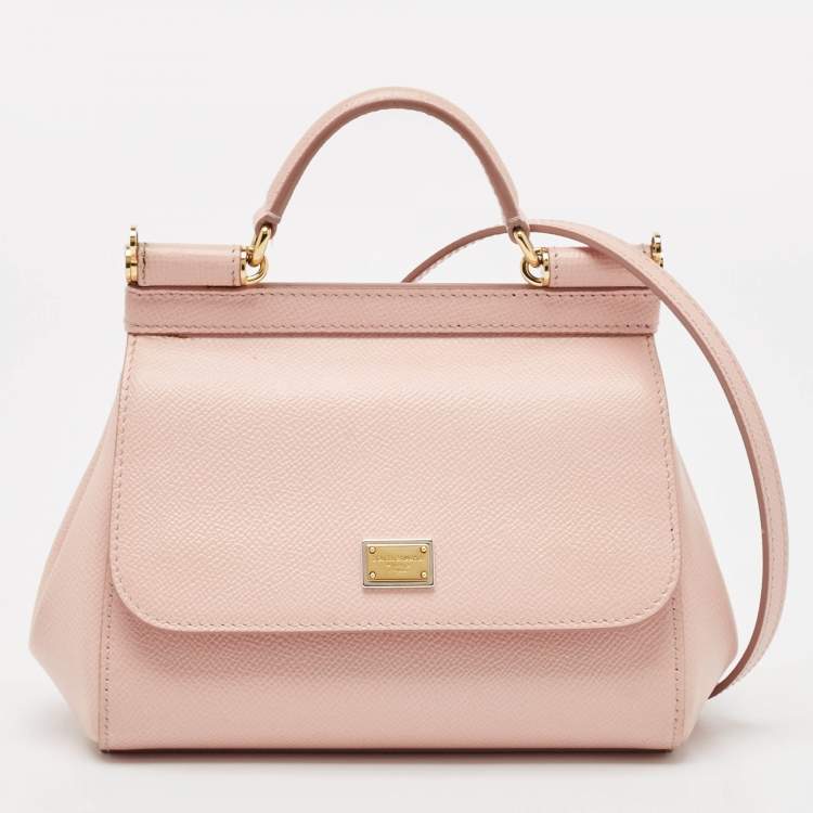 Pre Owned Dolce & Gabbana Light Pink Leather Mini Miss Sicily Top Handle Bag