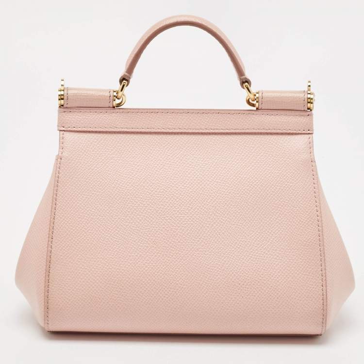 Pre Owned Dolce & Gabbana Light Pink Leather Mini Miss Sicily Top Handle Bag