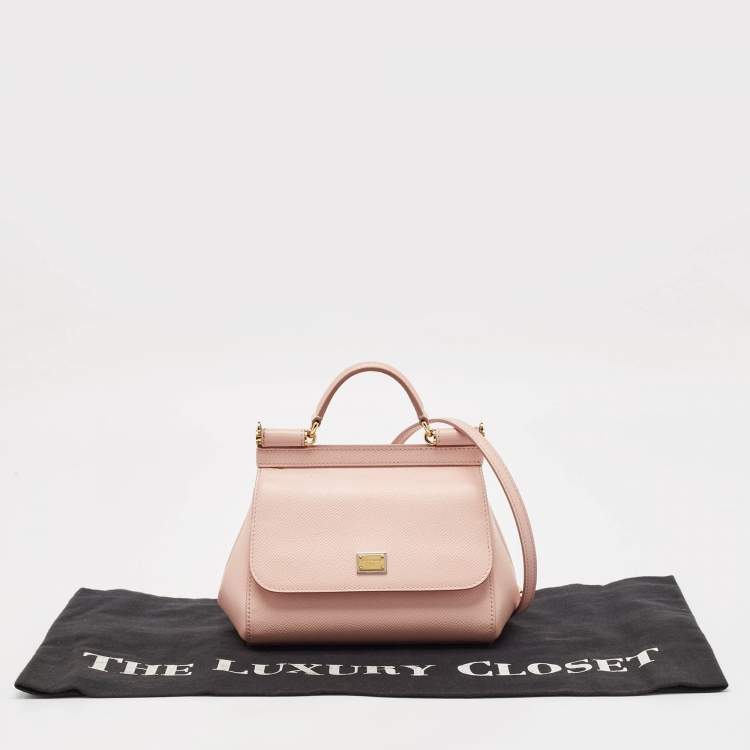 Pre Owned Dolce & Gabbana Light Pink Leather Mini Miss Sicily Top Handle Bag
