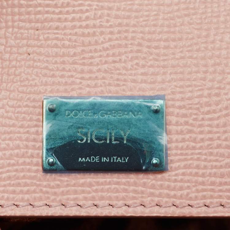 Pre Owned Dolce & Gabbana Light Pink Leather Mini Miss Sicily Top Handle Bag