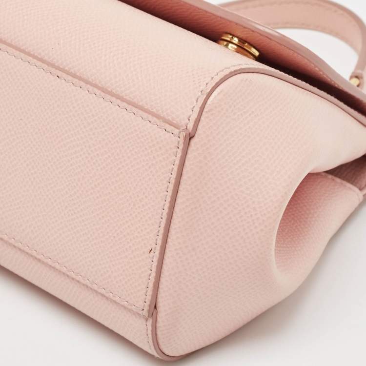 Pre Owned Dolce & Gabbana Light Pink Leather Mini Miss Sicily Top Handle Bag
