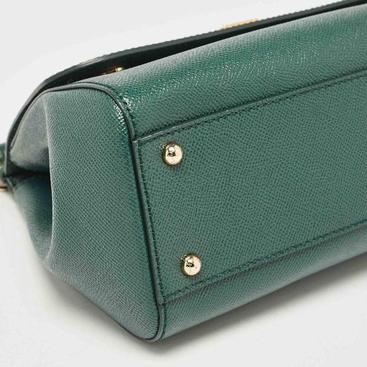 Pre Owned Dolce & Gabbana Green Leather Medium Miss Sicily Top Handle Bag