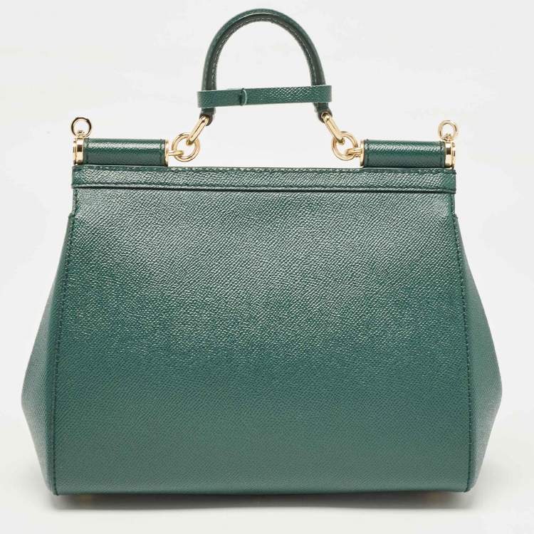 Pre Owned Dolce & Gabbana Green Leather Medium Miss Sicily Top Handle Bag