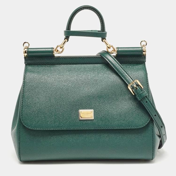 Pre Owned Dolce & Gabbana Green Leather Medium Miss Sicily Top Handle Bag