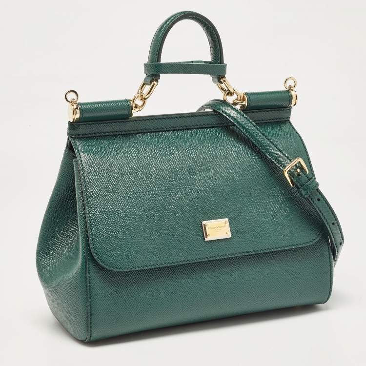 Pre Owned Dolce & Gabbana Green Leather Medium Miss Sicily Top Handle Bag