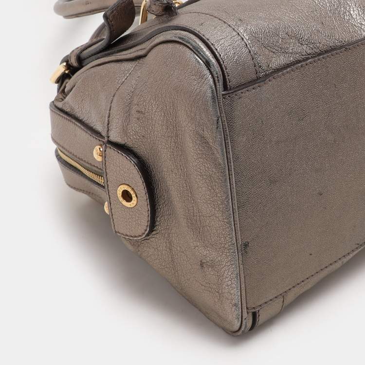 Pre Owned Dolce & Gabbana Metallic Grey Leather Miss Easy Way Satchel