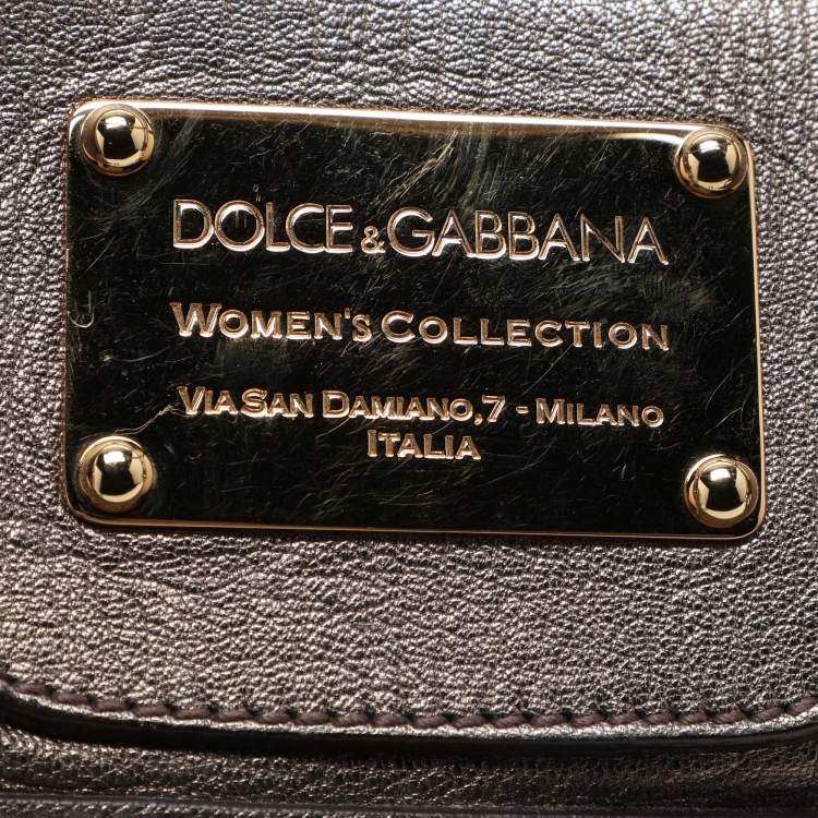 Pre Owned Dolce & Gabbana Metallic Grey Leather Miss Easy Way Satchel