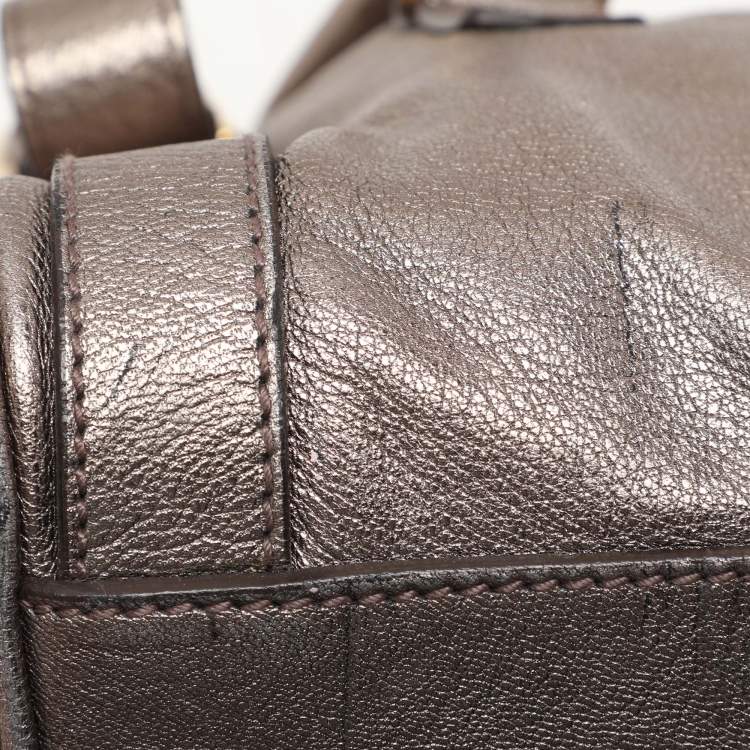 Pre Owned Dolce & Gabbana Metallic Grey Leather Miss Easy Way Satchel